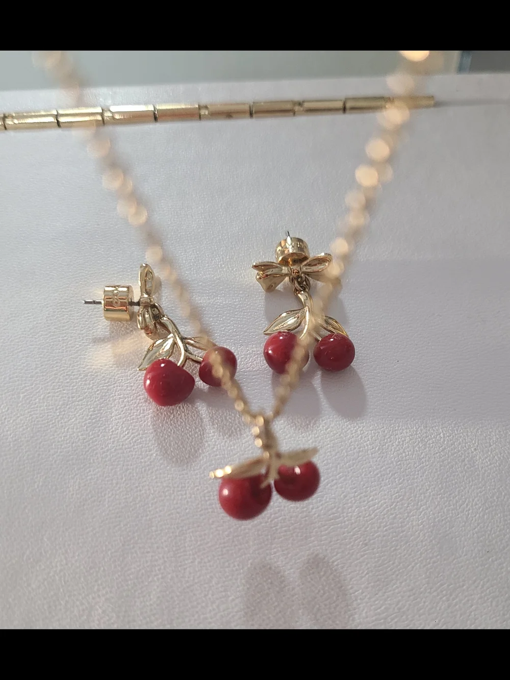 Coach Gold-Tone Cherry Necklace and Earrings - Red